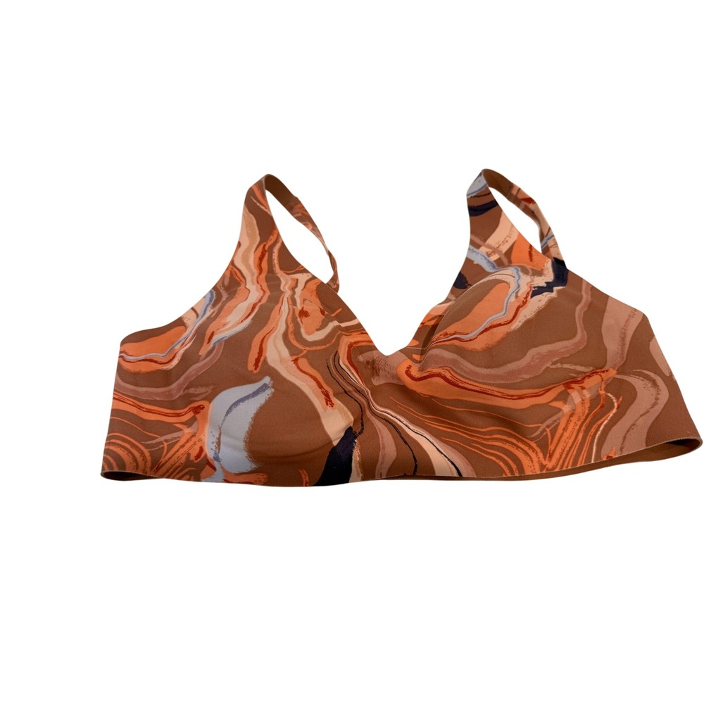 Knix WingWoman Wireless Bra Brown Orange Marble Swirl Print Size M Seamless